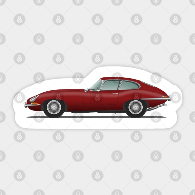 Jaguar E Type Fixed Head Coupe Maroon Sticker by SteveHClark